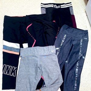 5 pairs of Pink Victoria’s Secret leggings, size small and medium. All 5 for 45$